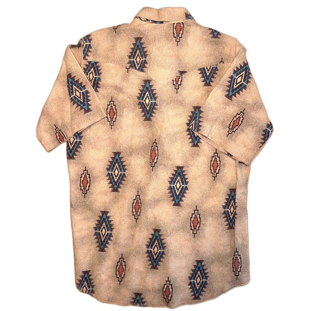 Vintage Wrangler Mens Shirt Western Aztec  16 X-Long Tails Sunburned Desert Tan - Picture 4 of 5